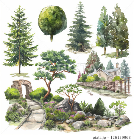 葉、植物の水彩イラストGenerative AI 126129968