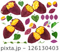 焼き芋、さつまいものイラスト(しずる感、リアル、写真、秋、紅葉、銀杏、落ち葉)　  126130403