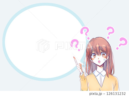 疑問がある女性 汗 指さし 吹き出し 疑問がある女性 汗 指さし 吹き出し 126131232