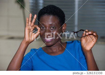 close-up of young woman, smiling. 126131330