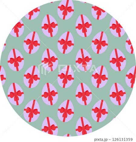 Lavender Colored Easter Eggs tied ribbon bow Seamless Pattern on Trendy green Circle Easter Backdrop 126131359