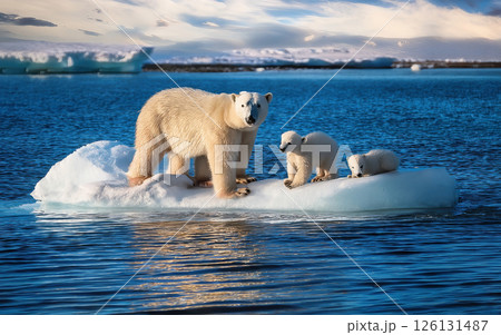 Generative AI Illustration Polar bear with little cubs 126131487