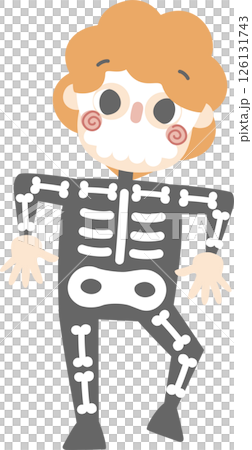 happy halloween holiday festival with boy wearing skeleton costume, flat png illustration cartoon character design 126131743