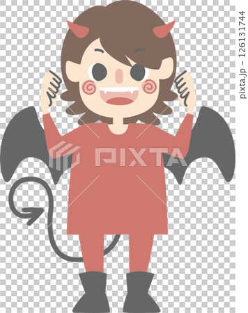 happy halloween holiday festival with boy wearing devil costume, flat png illustration cartoon character design 126131744