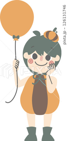 happy halloween holiday festival with boy wearing pumpkin costume, flat png illustration cartoon character design 126131746