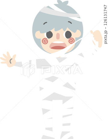 happy halloween holiday festival with boy wearing mummy costume, flat png illustration cartoon character design 126131747