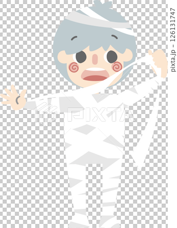 happy halloween holiday festival with boy wearing mummy costume, flat png illustration cartoon character design 126131747