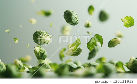 Brussels Sprouts Falling Onto A White Background 126131912