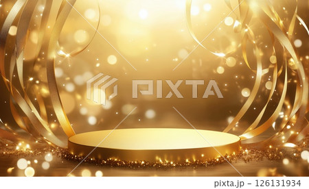 Elegant Gold Stage With Ribbon Accents 126131934