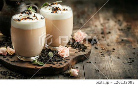 Earl Grey London Fog Tea Latte With Foamed Milk 126132095