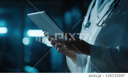 Healthcare Professionals Using Digital Devices In Medical Conference With Stethoscope 126132097