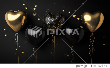 Stylish Black And Gold Foil Balloons With Confetti 126132154
