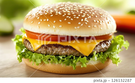 Delicious Homemade Hamburger With Fresh Lettuce And Melted Cheese 126132287