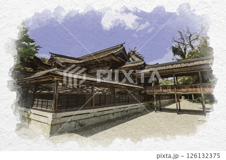 水彩画風 中山神社 社殿 岡山県津山市 水彩画風 中山神社 社殿 岡山県津山市 126132375