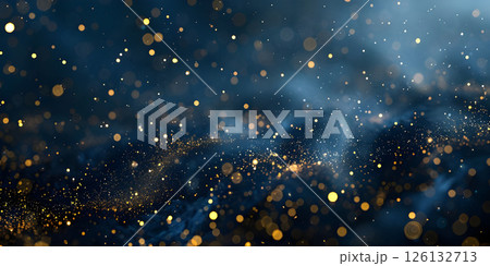 Dynamic Dark Blue and Gold Particle Background, Elegant Dark Blue and Gold Particle Abstract- Ai Generated 126132713