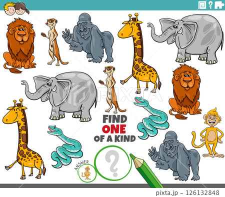one of a kind puzzle with funny cartoon wild animals one of a kind puzzle with funny cartoon wild animals 126132848