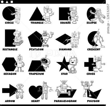 basic geometric shapes with cartoon robots coloring page 126132857