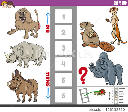 educational puzzle activity with big and small cartoon animals 126132860