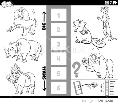 biggest and smallest cartoon animal puzzle activity coloring page 126132861