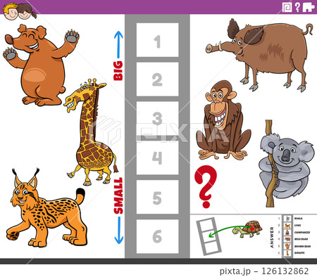 educational puzzle game with big and small cartoon animals 126132862