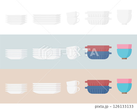 積み上げた食器のイラスト素材セット 126133133