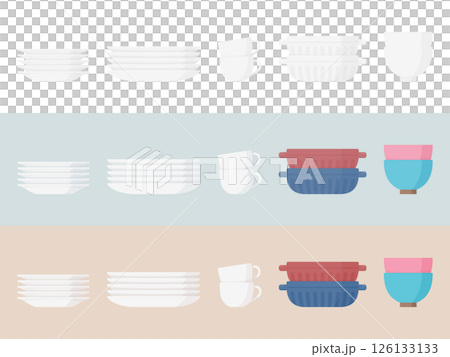 積み上げた食器のイラスト素材セット 126133133