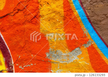 Vibrant Urban Graffiti Texture with Orange, Yellow, Blue for Modern 90s, Y2K Design 126133293
