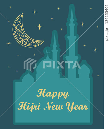 Hand drawn Hijri New Year greeting with moon 126133402