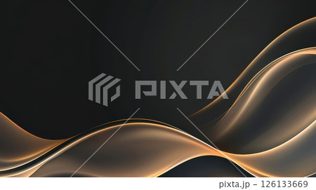 Elegant black abstract background with smooth waves and silk-like texture, minimal gradient lighting, luxury atmosphere, copyspace for text 126133669