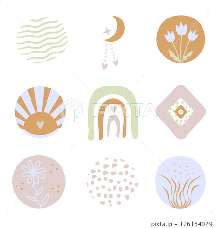Abstract boho elements, cute colorful vector set 126134029
