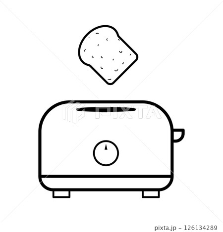 Toaster with Toast Slice Outline Vector Illustration. Black and white vector illustration of a simple toaster with a slice of bread popping out. Toaster with Toast Slice Outline Vector Illustration. Black and white vector illustration of a simple toaster with a slice of bread popping out. 126134289