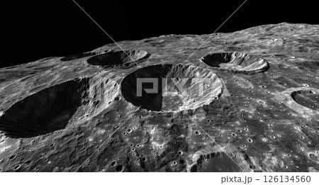 Moon craters in 3D, space view with detailed surface, photorealistic lunar landscape design. 126134560