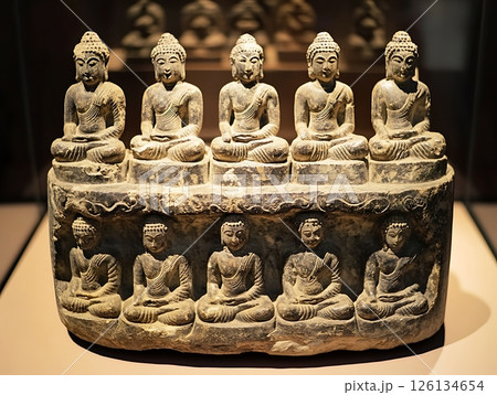 Intricate Ancient Buddha Sculpture Depicting Serenity and Enlightenment 126134654