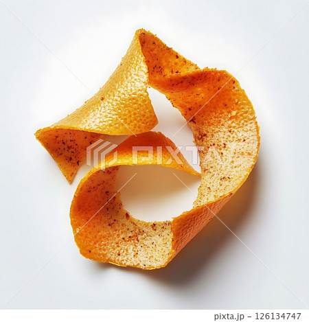 Bright and Textured Spiral of Fresh Orange Peel 126134747