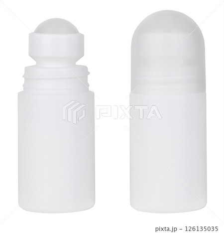 set of roll-on deodorant in white plastic bottle isolated on white background 126135035
