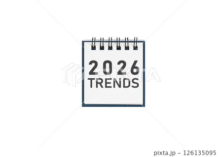 2026 Trends calendar on light blue backdrop. Ideal for planning, business goals, and new year concepts. 126135095