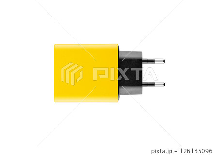 adapter for charger with USB and Type C connector, yellow, on isolated or white background adapter for charger with USB and Type C connector, yellow, on isolated or white background 126135096
