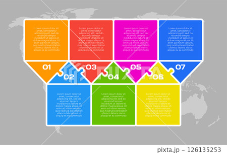 Seven steps line infographic, puzzle timeline Seven steps line infographic, puzzle timeline 126135253