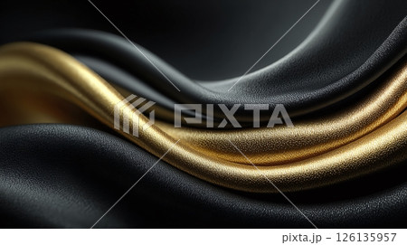 Abstract black and gold background with curves and silk fabric effect. Modern luxury design with flowing wave patterns. Suitable for website design banners posters advertising Abstract black and gold background with curves and silk fabric effect. Modern luxury design with flowing wave patterns. Suitable for website design banners posters advertising 126135957