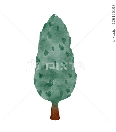 Watercolor Green Tree Featuring Charming Heart Shapes 126136198