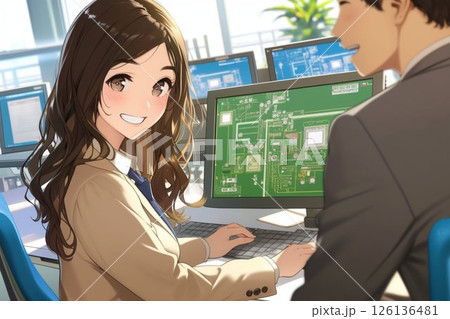 CAD設計エンジニア男女_イラスト4 126136481