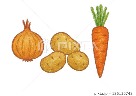 クレヨン風 カレー野菜セットのイラスト 126136742