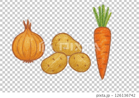 クレヨン風 カレー野菜セットのイラスト 126136742
