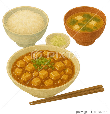 水彩風 麻婆豆腐定食のイラスト 126136952