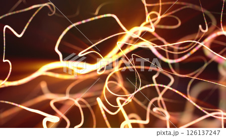 Golden-orange glowing light trails forming a dynamic and flowing abstract pattern futuristic backdrop Golden-orange glowing light trails forming a dynamic and flowing abstract pattern futuristic backdrop 126137247