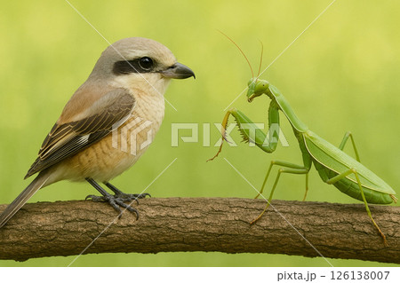 モズとオオカマキリの対峙 126138007