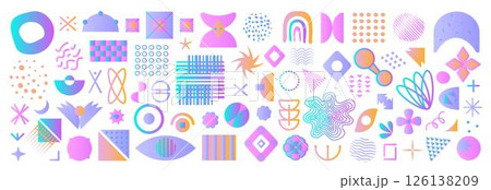 Gradient memphis design, geometric shapes set, brutal primitive figures, vector shapes of y2k style, big colorful brutalist elements collection 126138209