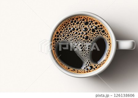 Black Coffee in White Mug with Foam on Isolated Background Perfect for Beverage and Food Images 126138606