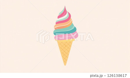 This logo showcases a cute ice cream cone design with swirling pastel colors set against a clean background, ideal for creative projects. 126138617
