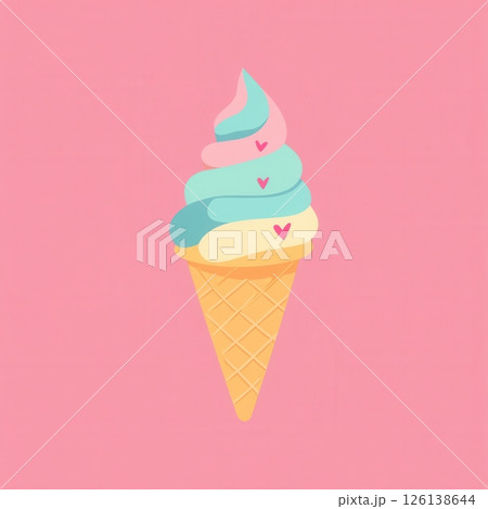 This logo features a flat, cute ice cream cone design with pastel colors and playful elements set against a clean background, ideal for marketing. 126138644